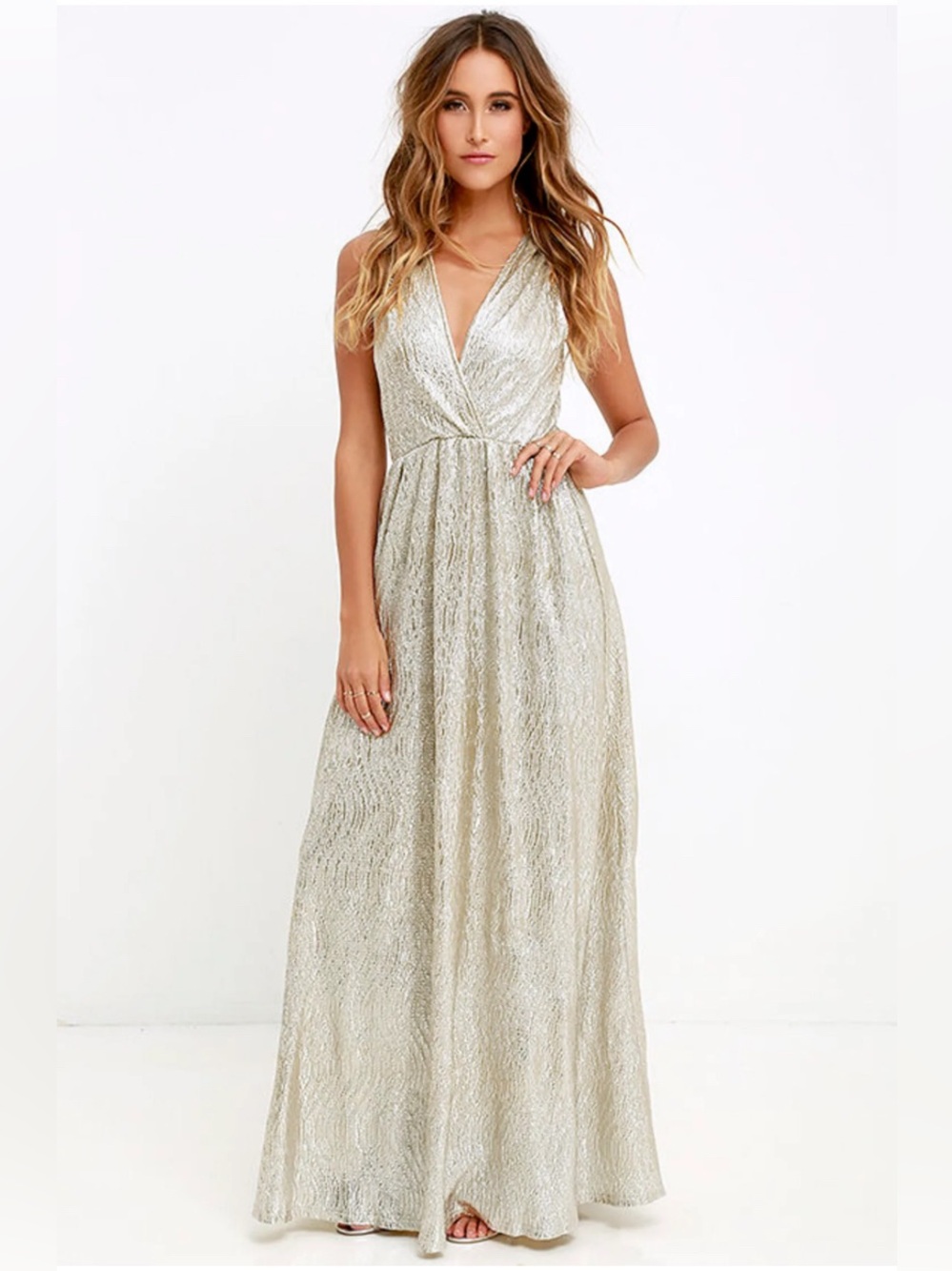 Lulus Metallic Light Gold Maxi Dress